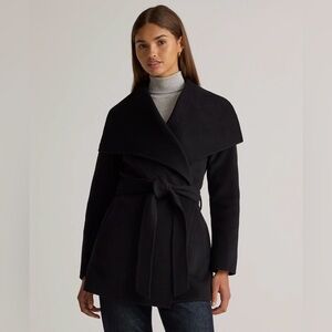Quince Women’s Double-Faced Merino Wool Draped Collar Short Wrap Coat Black Med